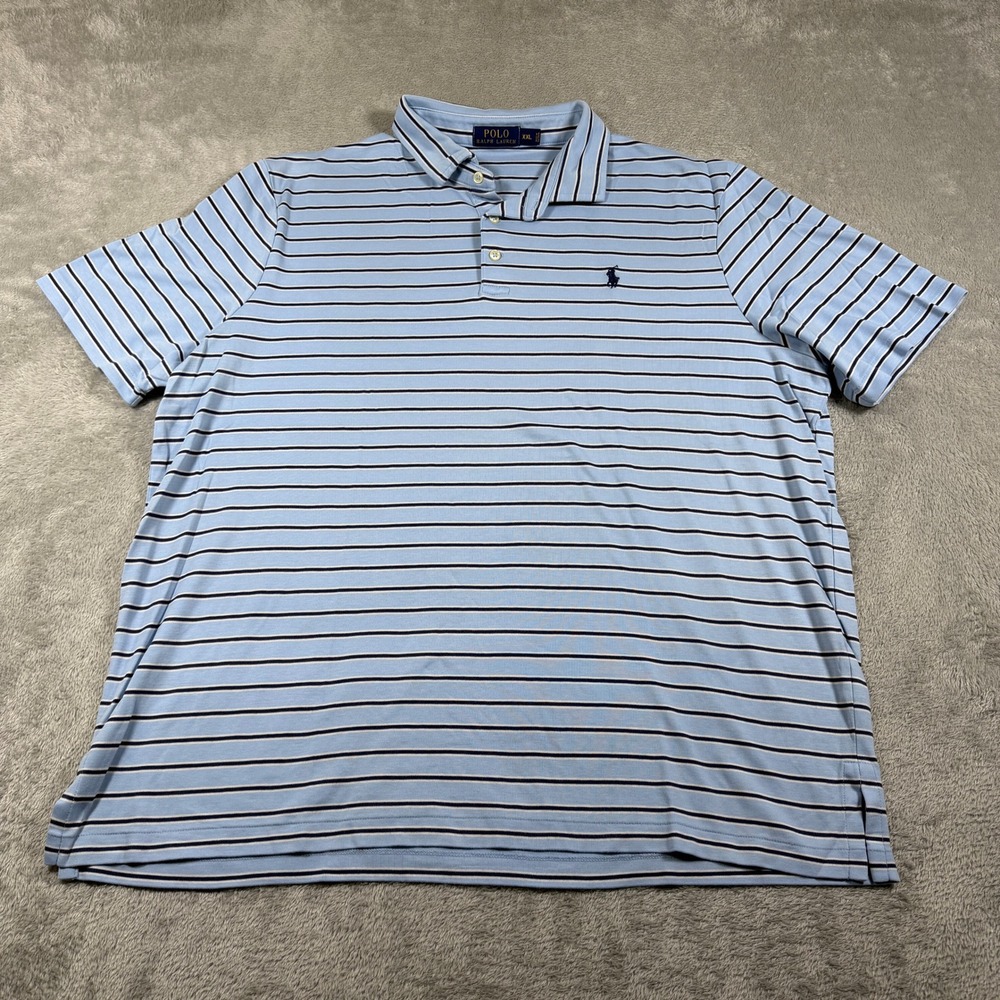 Polo Ralph Lauren Polo Shirt Mens XXL Light Blue Striped Short Sleeve Preppy